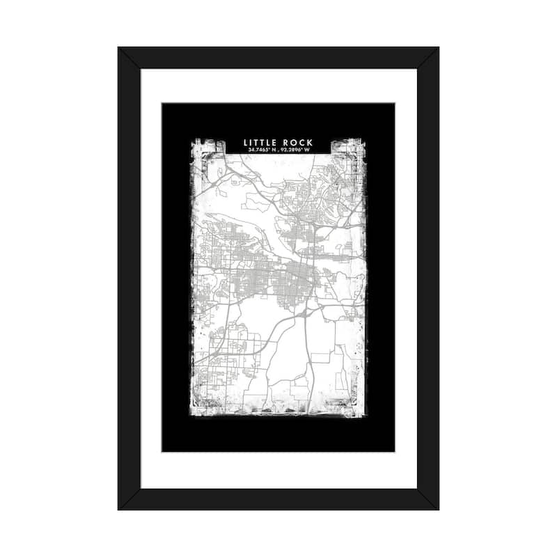 iCanvas "Little Rock City Map Black White Grey Style" by